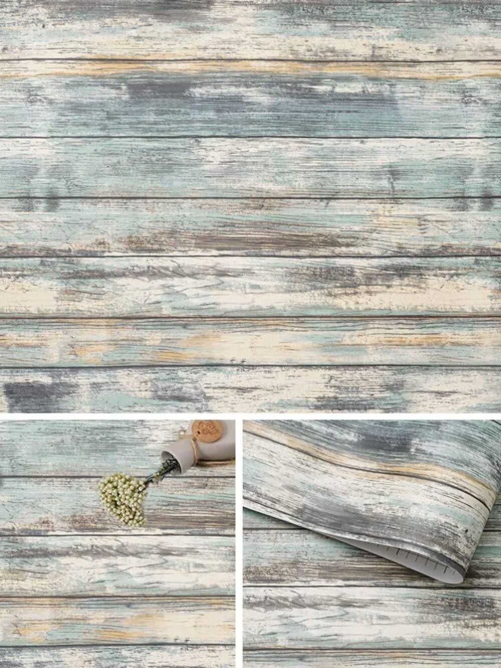 Arthome 17''x120'' Blue Rustic Wood Paper Self-Adhesive Removable Peel and Stick